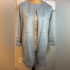Zara  Blue Faux Suede Fringe Jacket